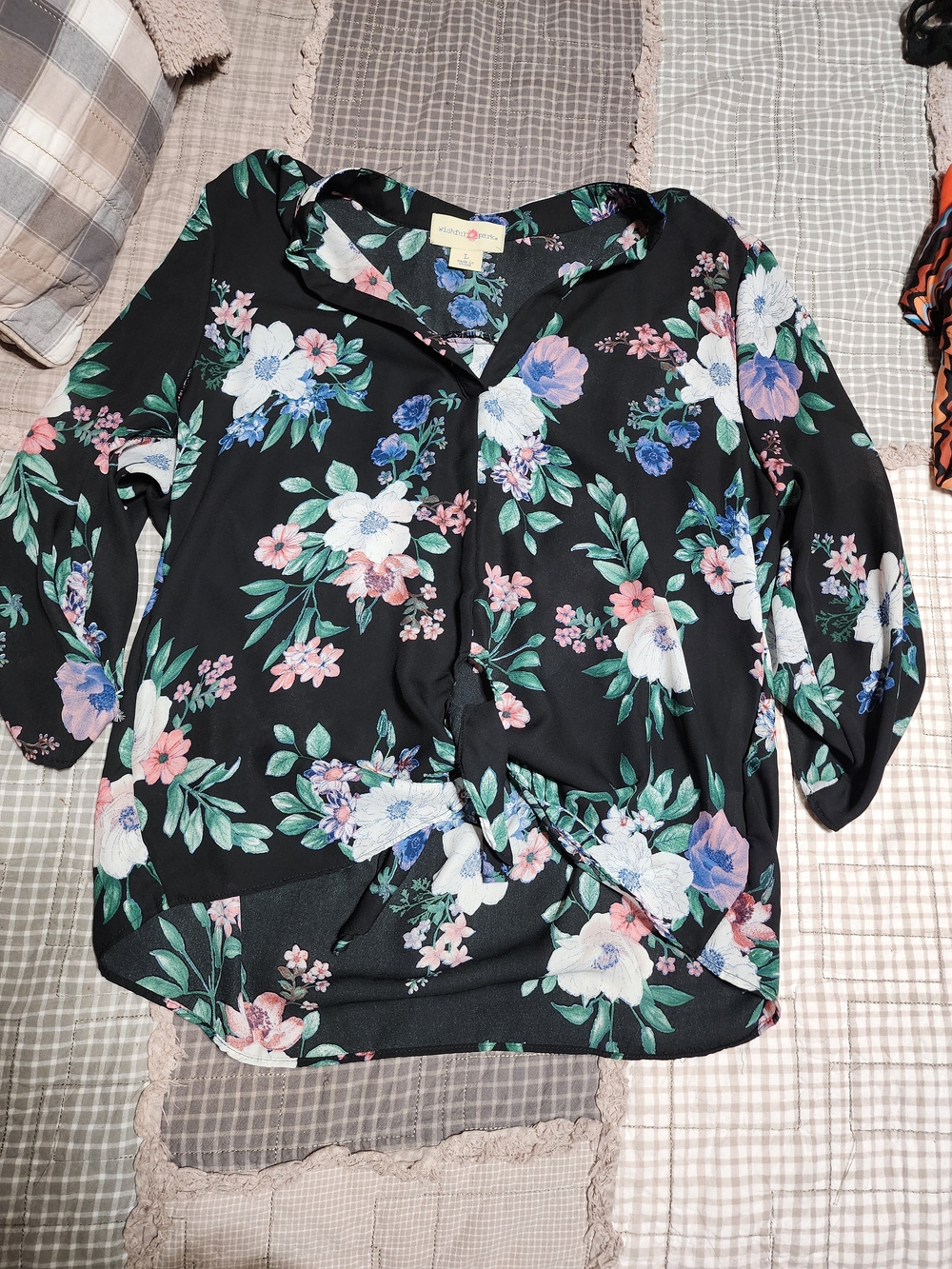 Wishful Park Black Floral Tie-Front Blouse